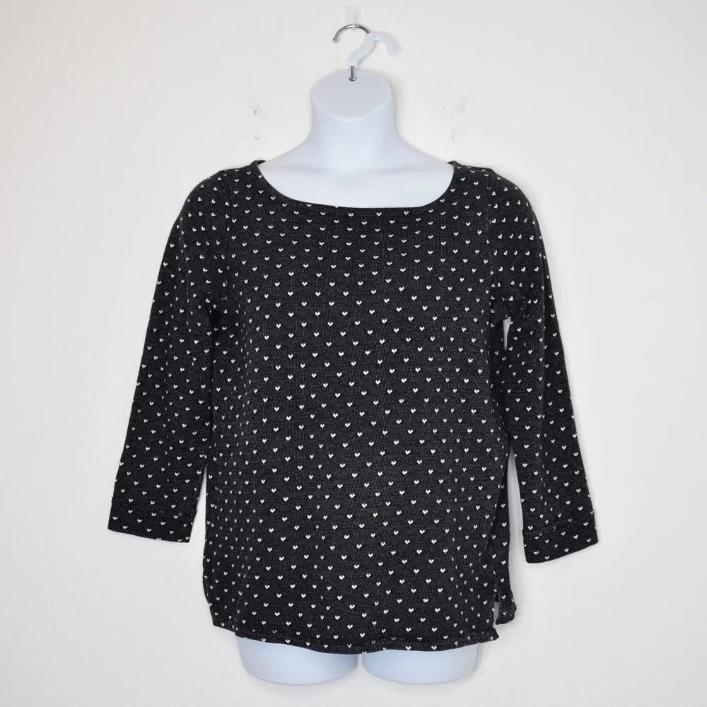Talbots Embroidered Top Sz L Ditsy Hearts Boho Athleisure Lounge Hello Saturday